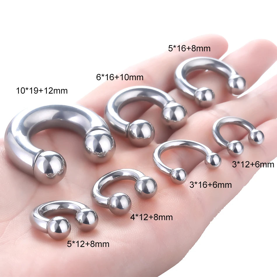 Surgical Steel Large Size 12g-00g Horseshoe Ring Septum Ear Prince Albert Piercing