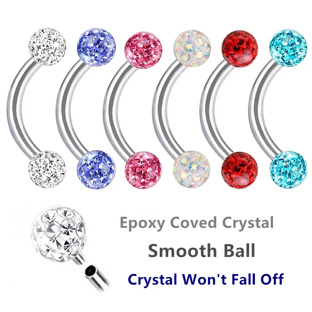 Multi Color Epoxy Crystal Internally Threaded Eyebrow Vertical Libre Ring 16g 6/8/10mm