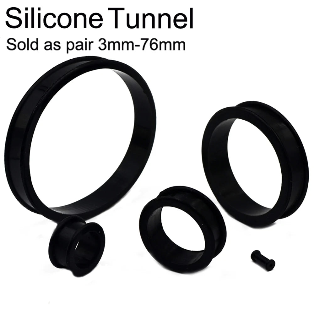 Large Sizes Black Thick Silicone Tunnels 3-76mm