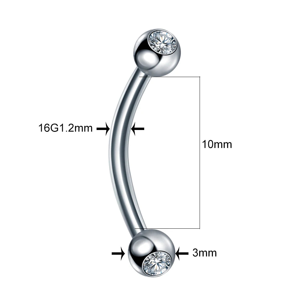 High-Quality Surgical Steel Eyebrow Vertical Libre Bridge Daith Helix Curved Threaded Barbell