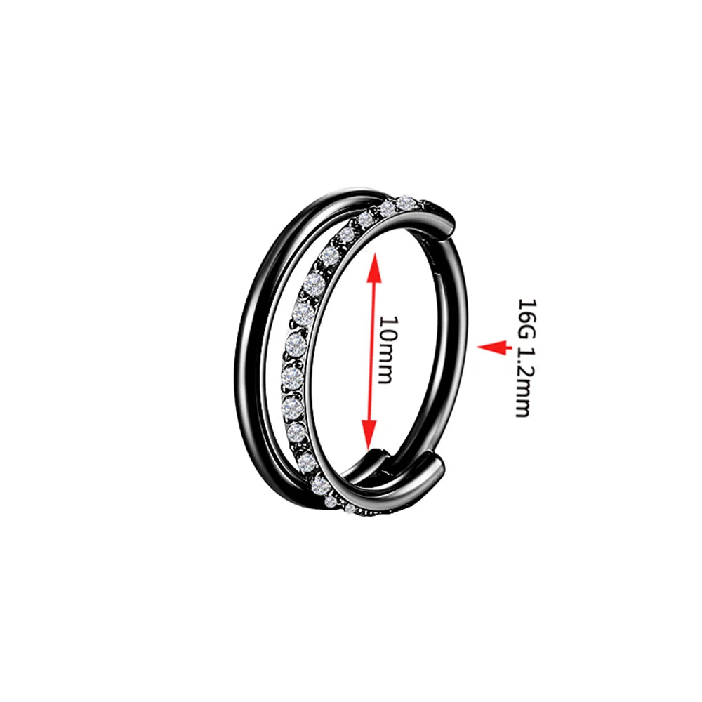 2 Row Septum Conch Daith Tragus Helix Libre Hinged Clicker Ring 16g