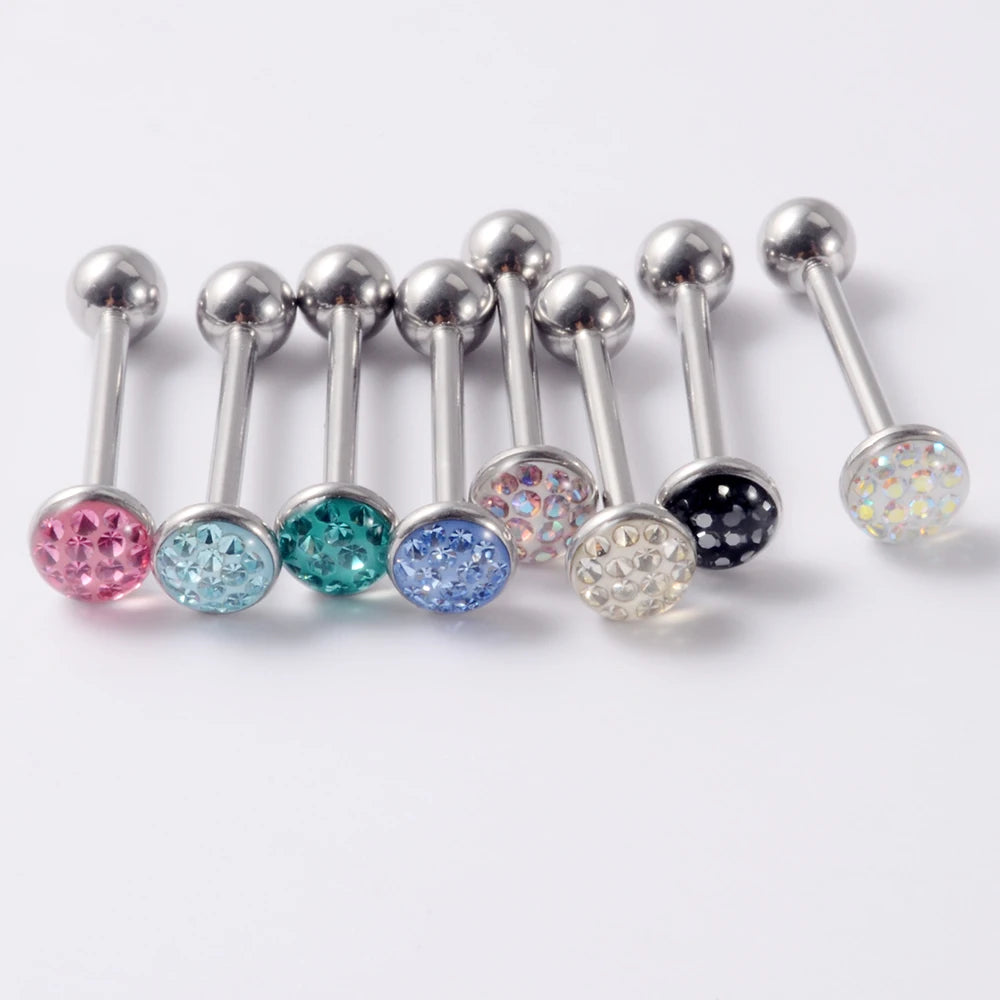 Flat Gem Tongue Ring Barbell