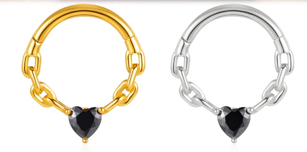 Black Heart Septum Clicker Hinged Hoop 16mm