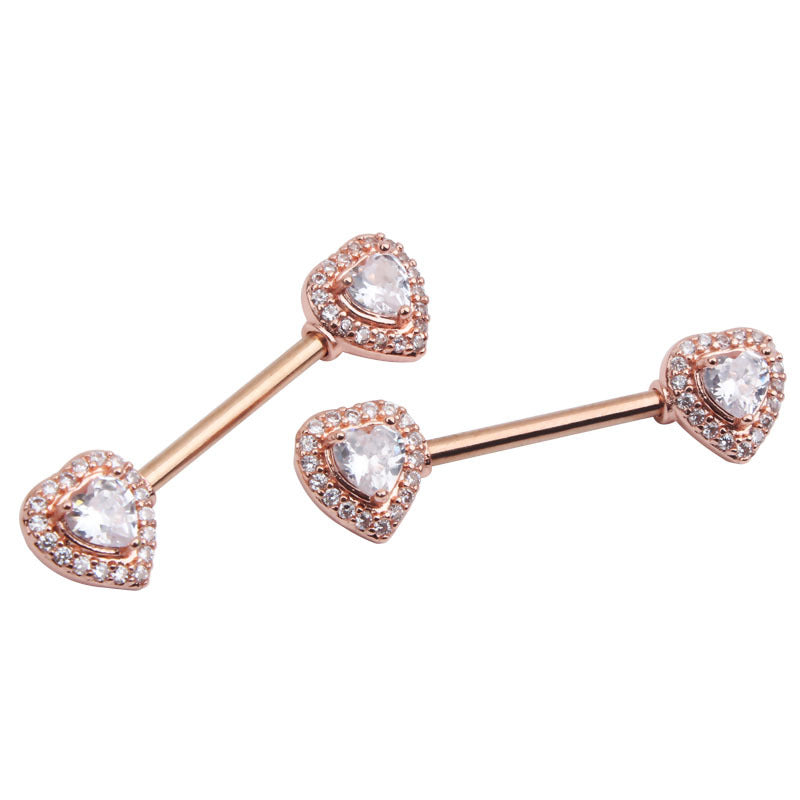 Silver or Rose Gold Gem Stone Nipple Barbells 14g