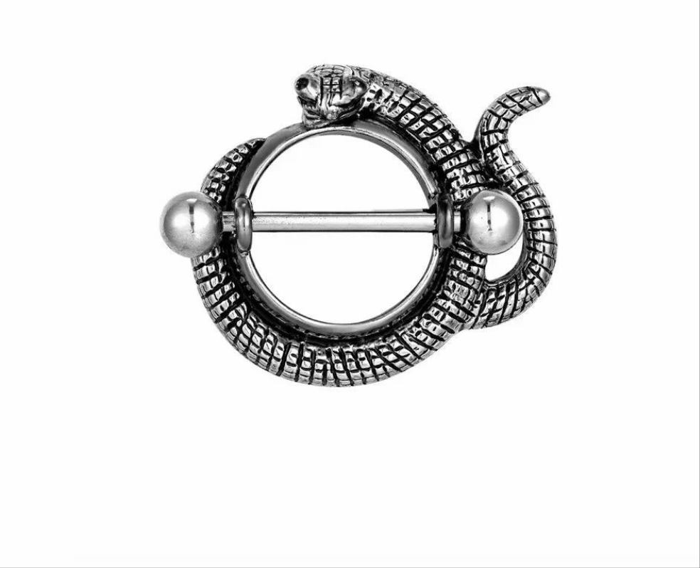 Snake Shape Surgical Titanium or Steel Pair Nipple Rings Barbells 14G