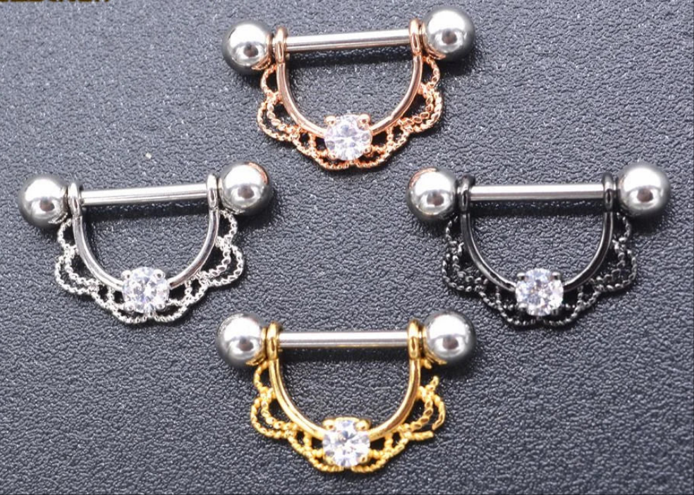 Pair of U-shaped Half Round Nipple Rings 14G 16mm Titanium Barbell Body