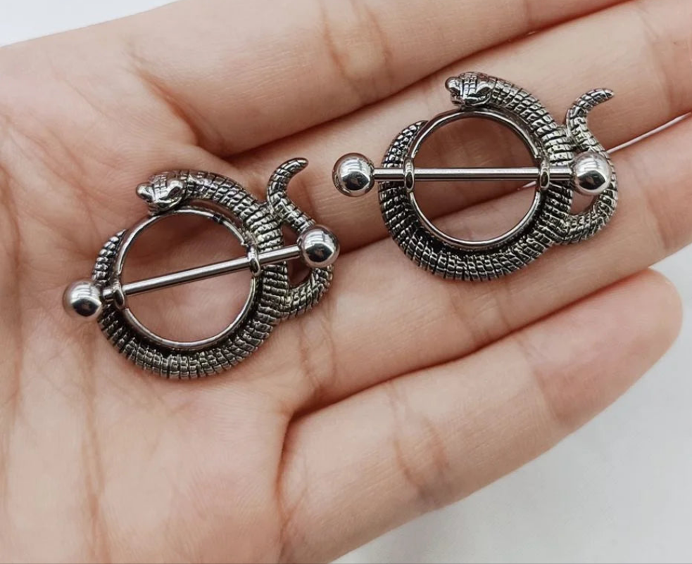 Snake Shape Surgical Titanium or Steel Pair Nipple Rings Barbells 14G
