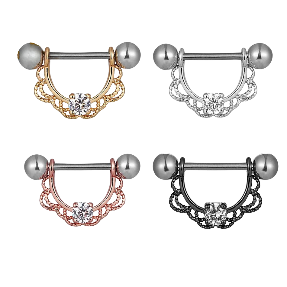 Pair of U-shaped Half Round Nipple Rings 14g Titanium or Steel Barbell