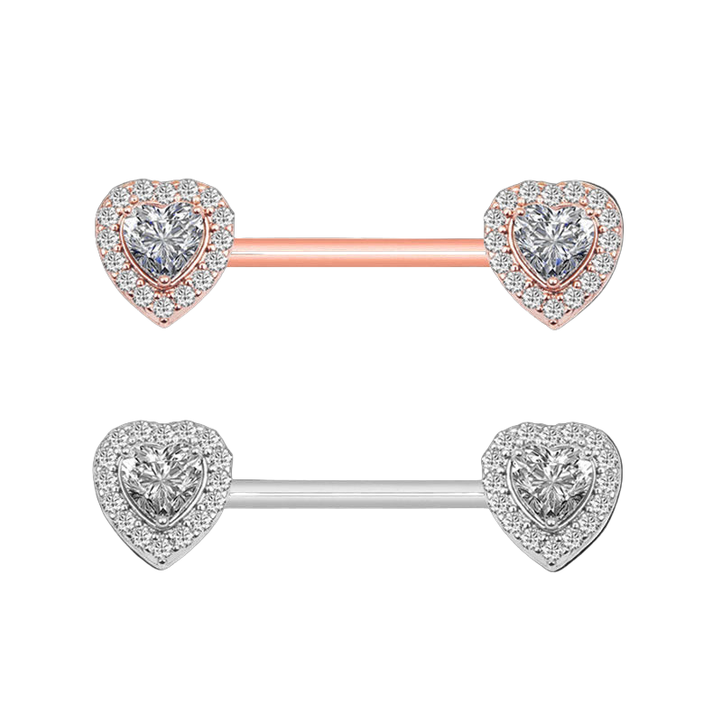 Silver or Rose Gold Gem Stone Nipple Barbells 14g