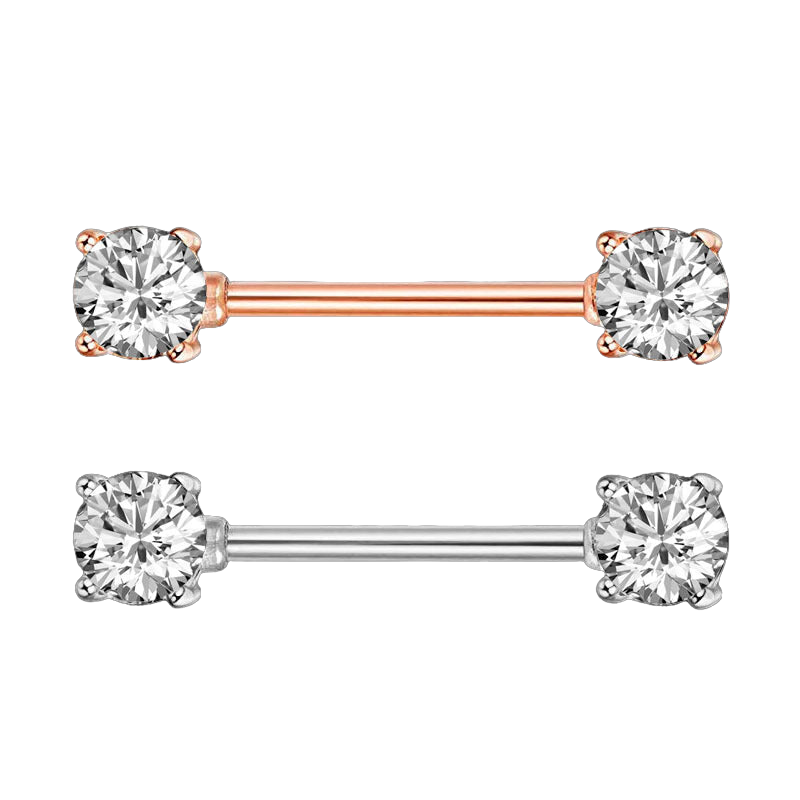 Silver or Rose Gold Gem Stone Nipple Barbells 14g