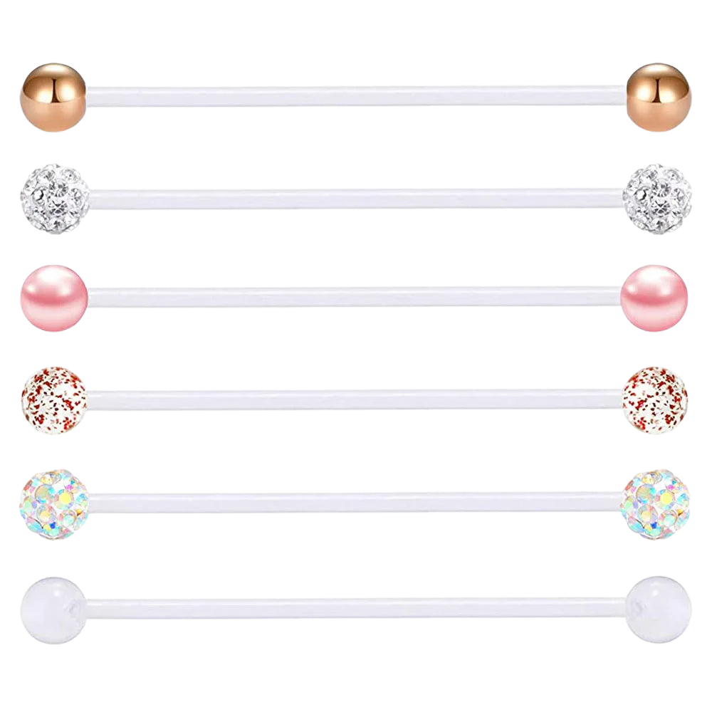 6pc Flexible Acrylic Industrial Barbells 14g