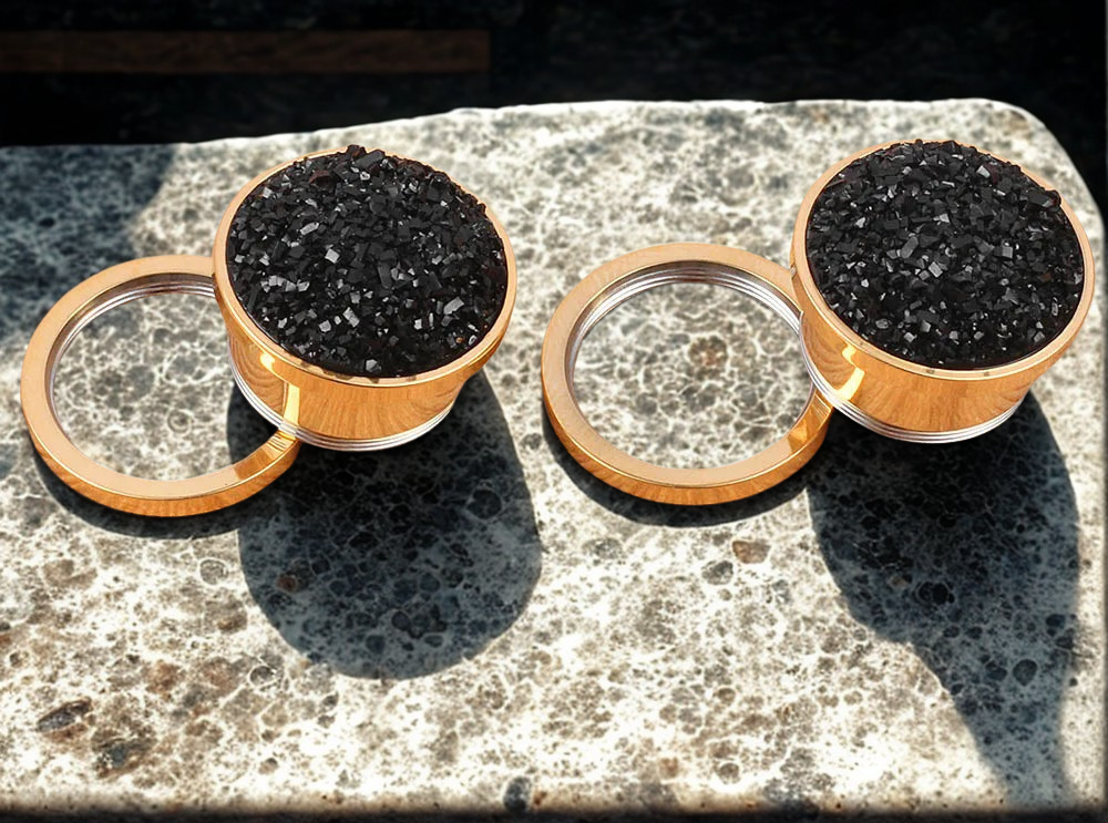 Gold/Black Sandy Gemstone Plugz Twist On back 6-16mm