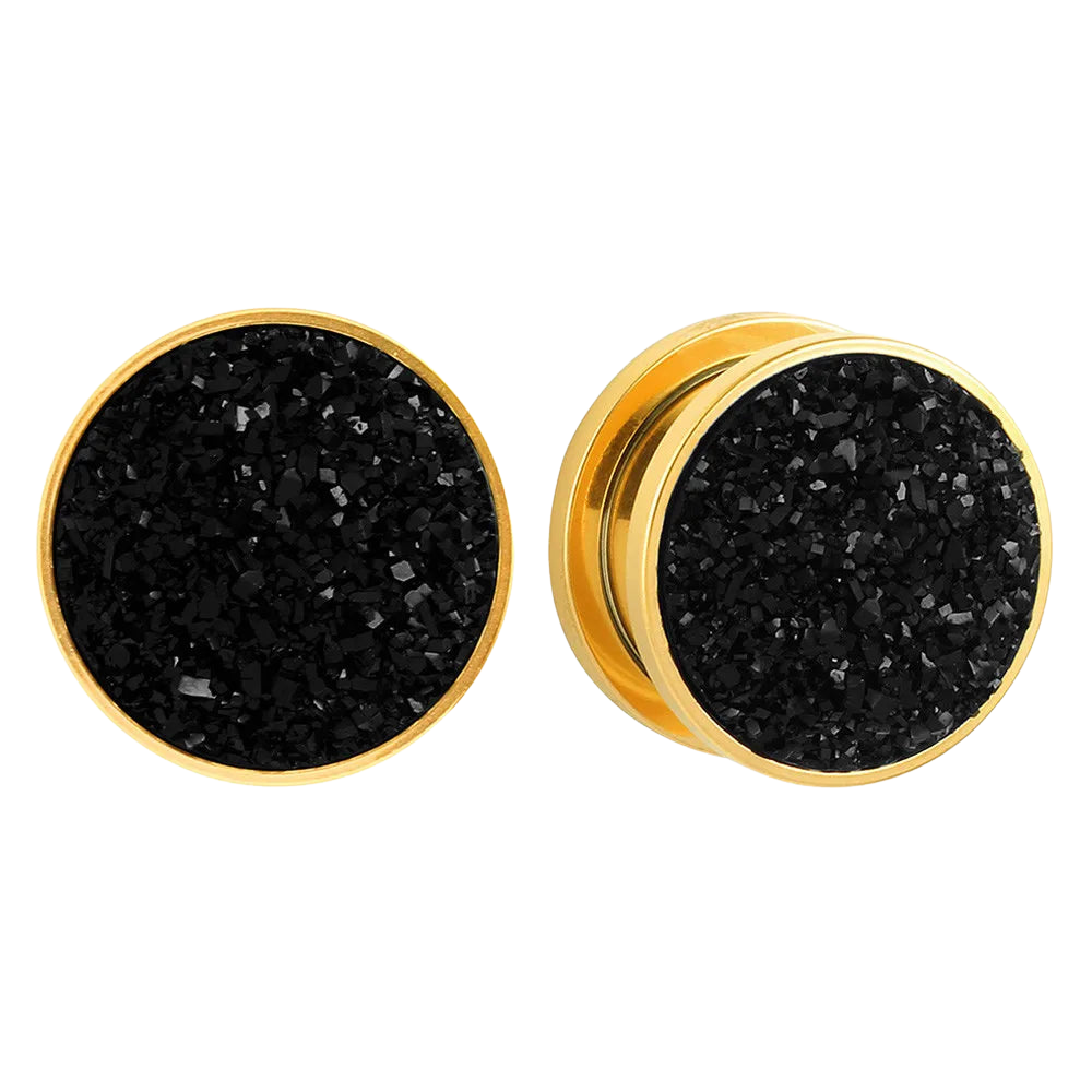 Gold/Black Sandy Gemstone Plugz Twist On back 6-16mm