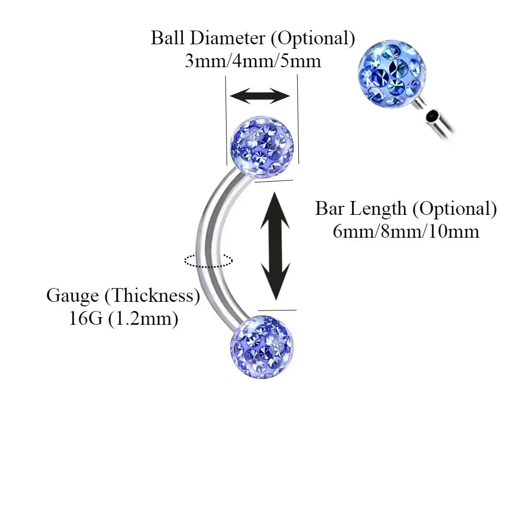 Multi Color Epoxy Crystal Internally Threaded Eyebrow Vertical Libre Ring 16g 6/8/10mm