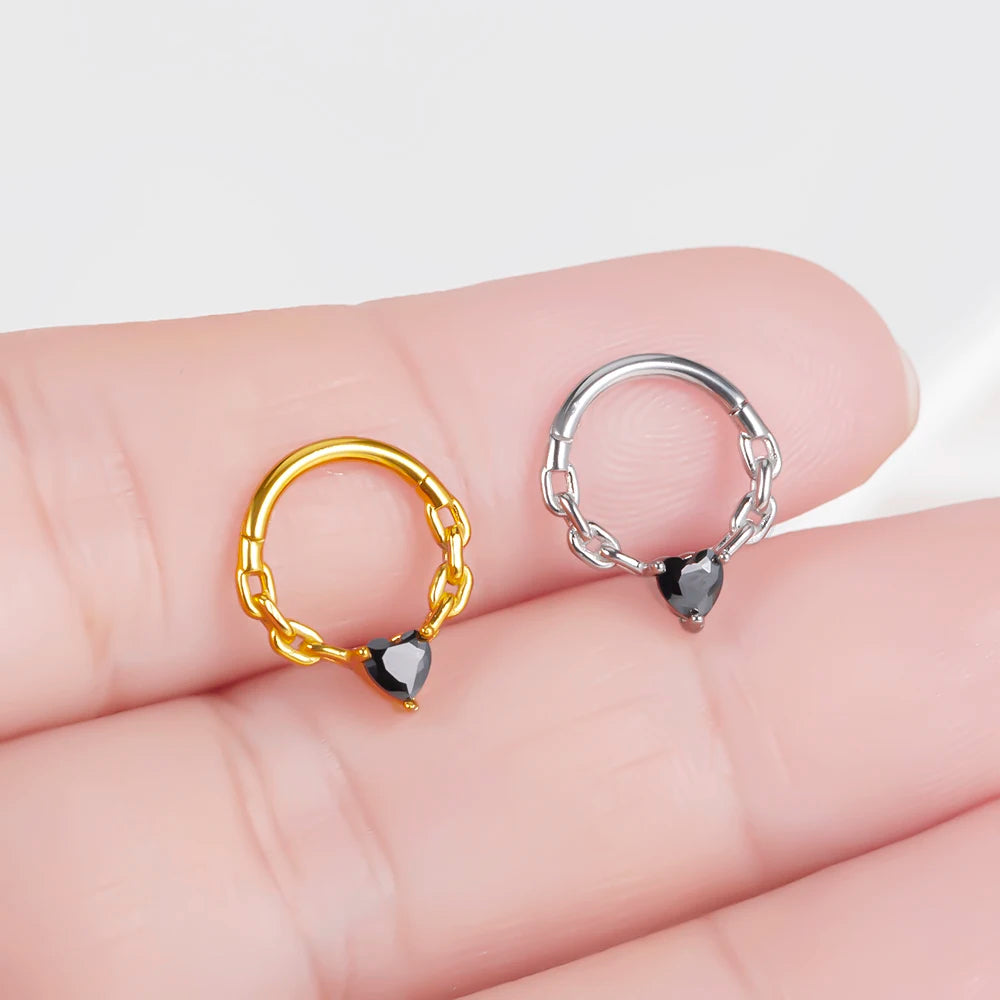 Black Heart Septum Clicker Hinged Hoop 16mm