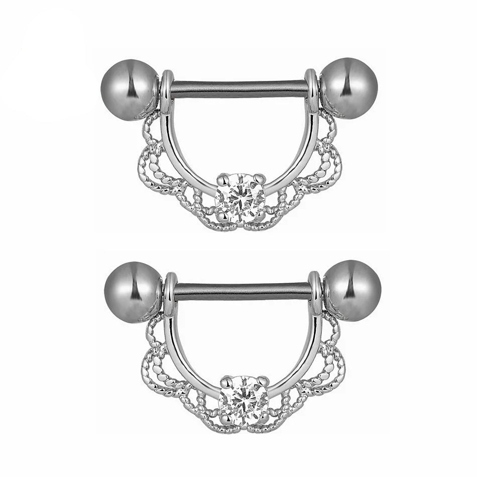 Pair of U-shaped Half Round Nipple Rings 14G 16mm Titanium Barbell Body