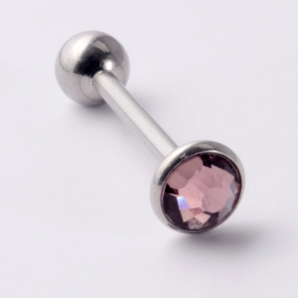 Flat Gem Tongue Ring Barbell