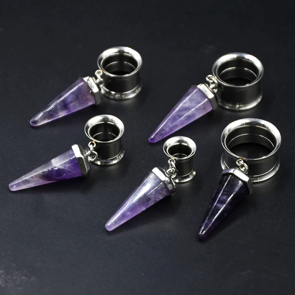 Opal-Purple Stone Tunnel Hangers 8-16mm
