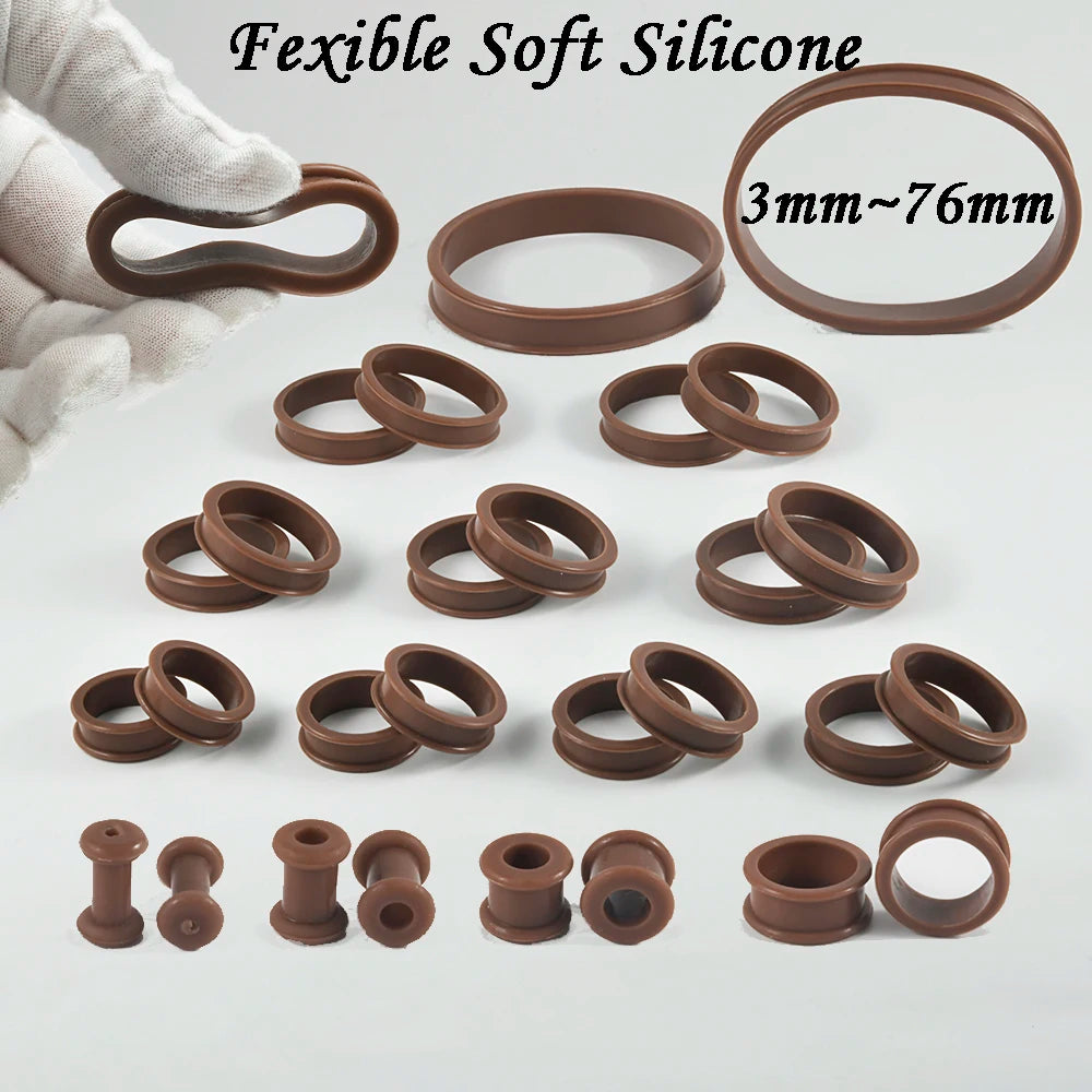 Large Size Dark Flesh-Colored Silicone Gauges Tunnels 3-76mm