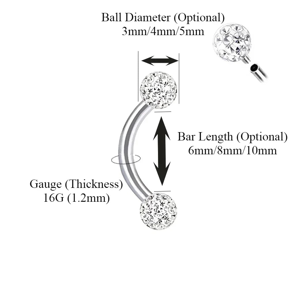 Multi Color Epoxy Crystal Internally Threaded Eyebrow Vertical Libre Ring 16g 6/8/10mm