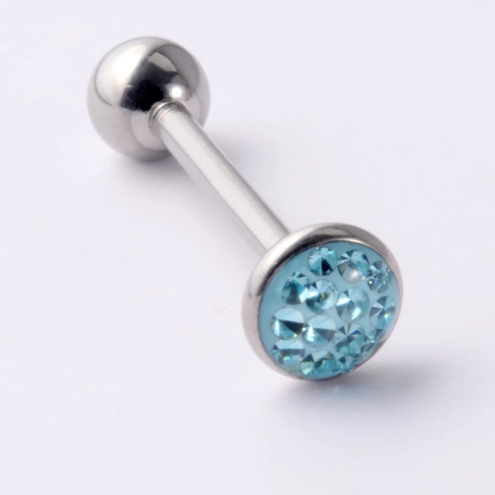 Flat Gem Tongue Ring Barbell