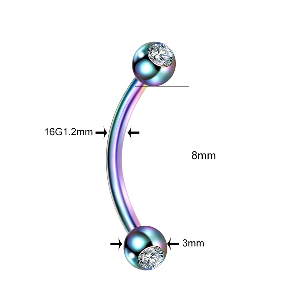 High-Quality Surgical Steel Eyebrow Vertical Libre Bridge Daith Helix Curved Threaded Barbell