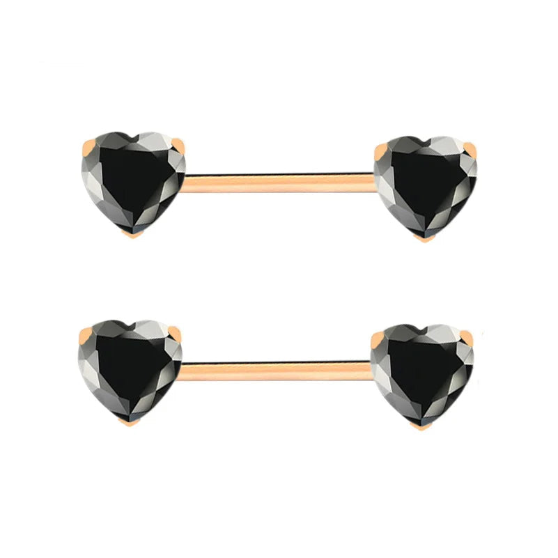 Heart Shaped Stone Nipple Barbells 14g