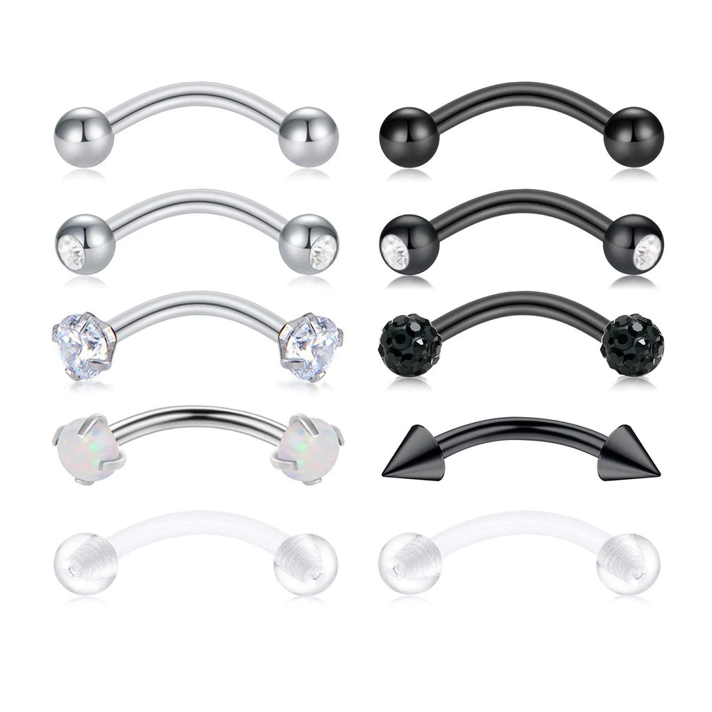 16G Daith Rook Brow Bridge 6-10mm Curved Threaded Barbell