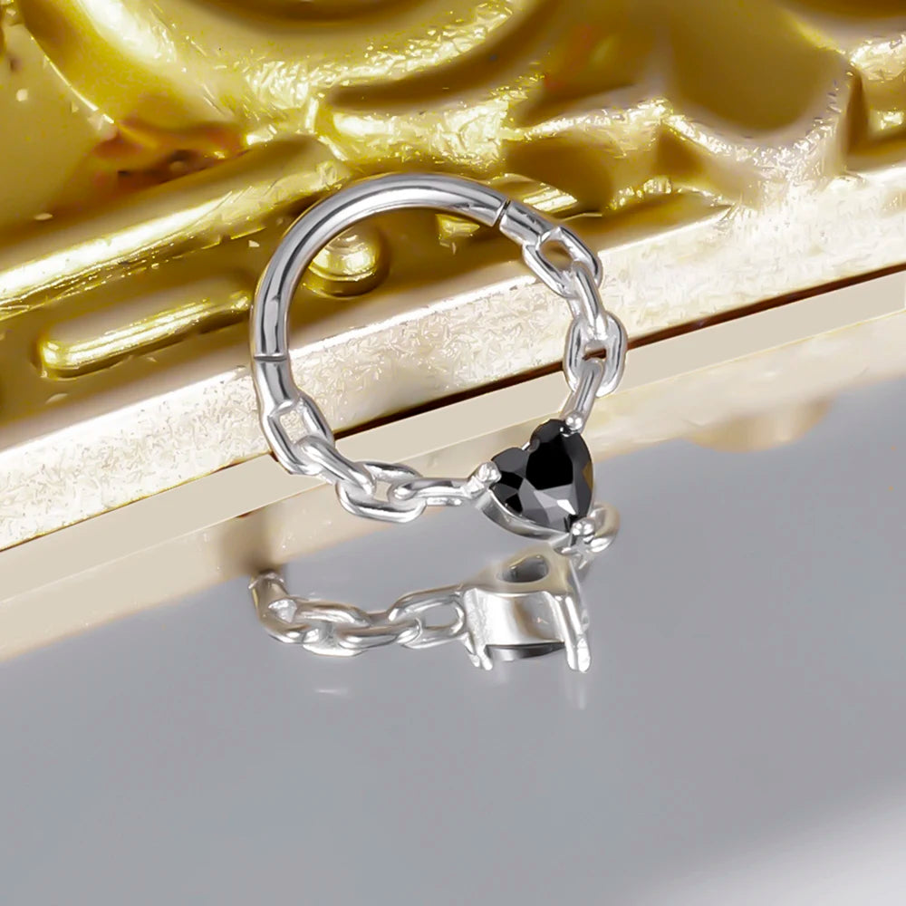 Black Heart Septum Clicker Hinged Hoop 16mm