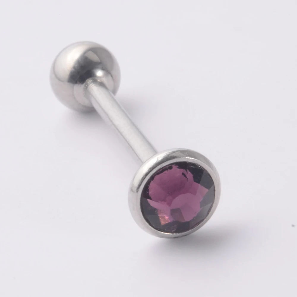 Flat Gem Tongue Ring Barbell