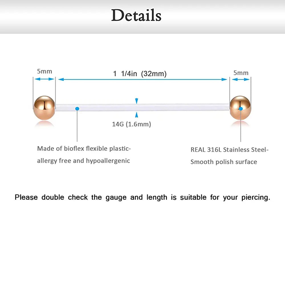 6pc Flexible Acrylic Industrial Barbells 14g