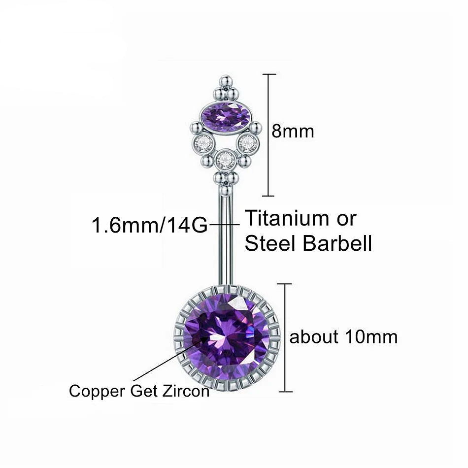 Navel-Belly Button Piercing Jewelry Purple Circular Zircon Titanium or Surgical Steel Bar