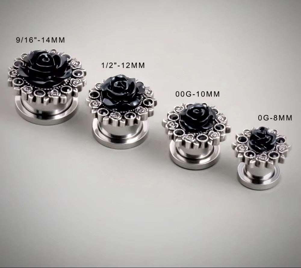 Black Rose Jeweled Plugz 8-14mm