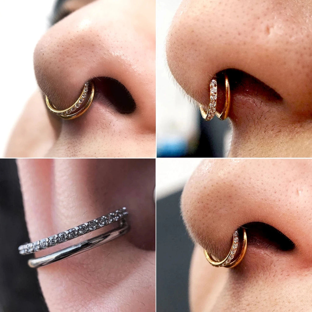 2 Row Septum Conch Daith Tragus Helix Libre Hinged Clicker Ring 16g