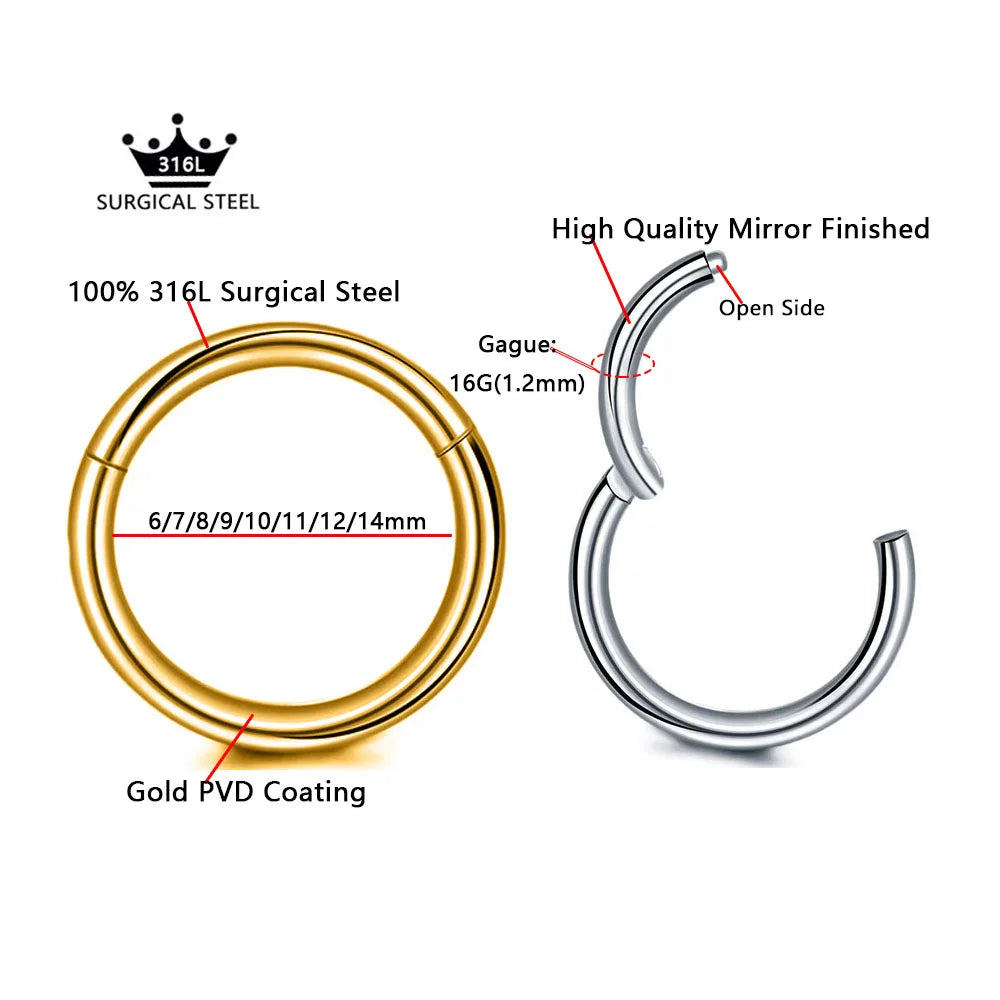 Surgical Steel Clicker Nose Septum Helix Conch Ear Ring 14-20g