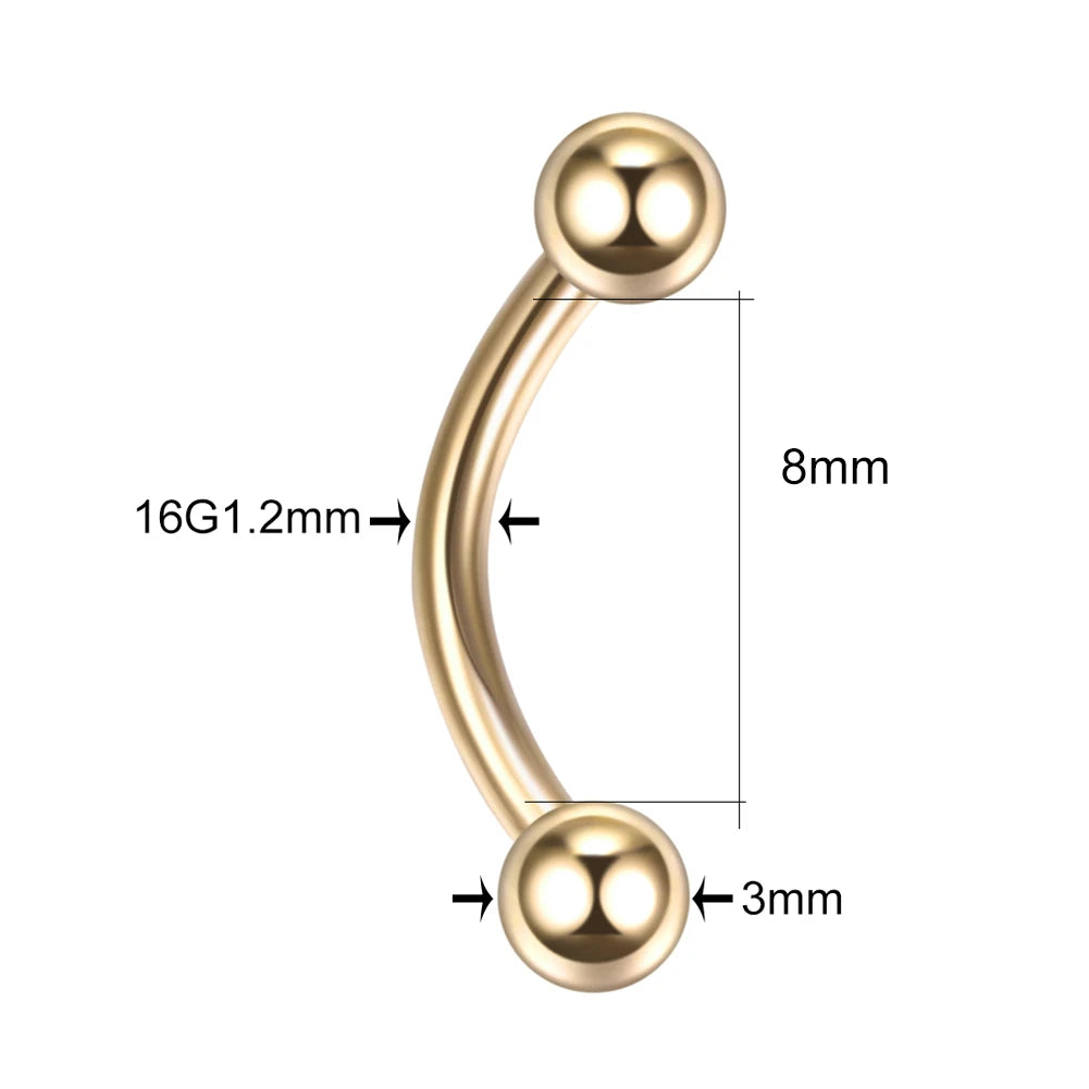 High-Quality Surgical Steel Eyebrow Vertical Libre Bridge Daith Helix Curved Threaded Barbell