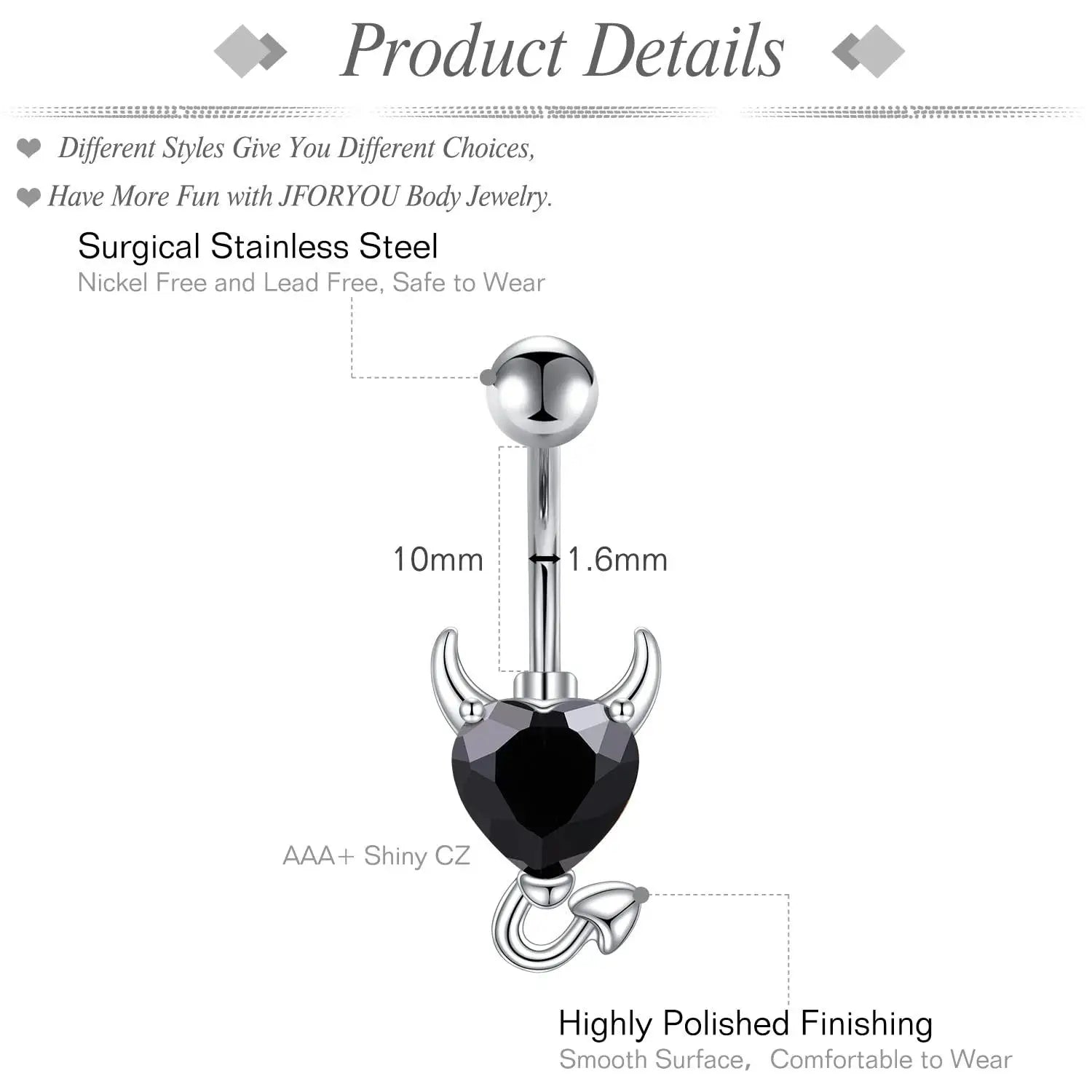 Black Belly Button-Navel Ring 14g