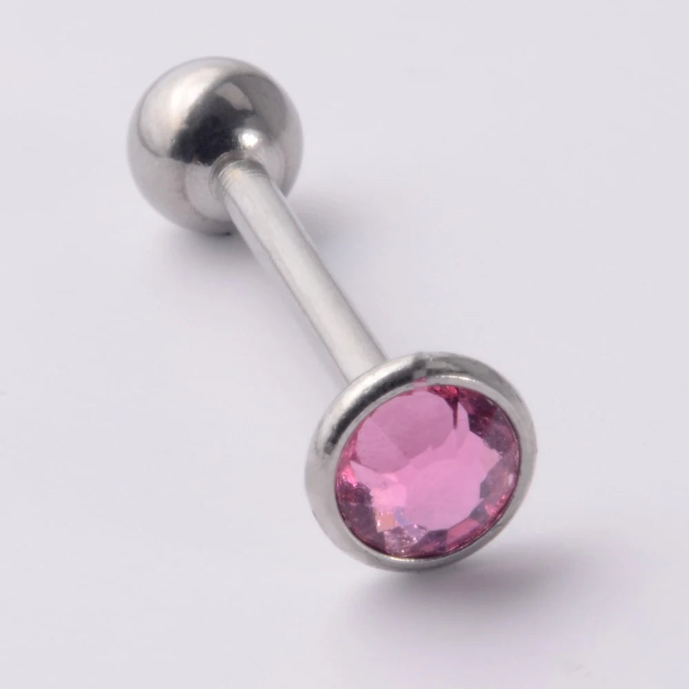 Flat Gem Tongue Ring Barbell