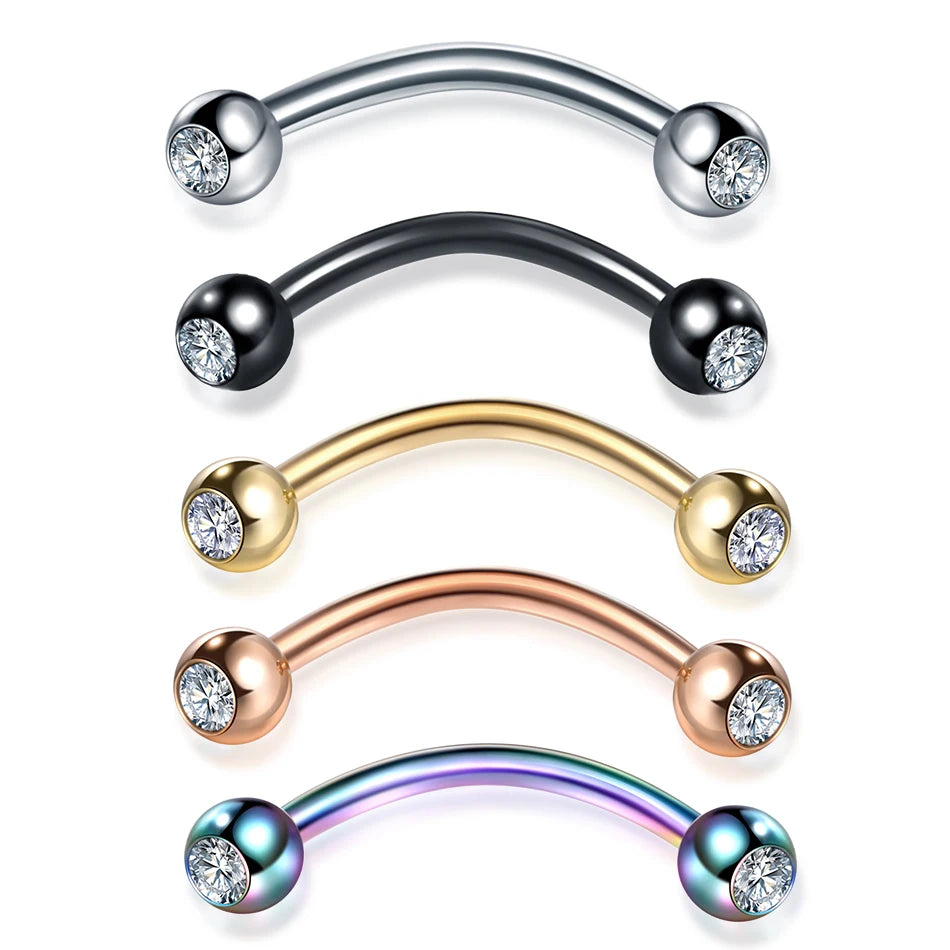 High-Quality Surgical Steel Eyebrow Vertical Libre Bridge Daith Helix Curved Threaded Barbell