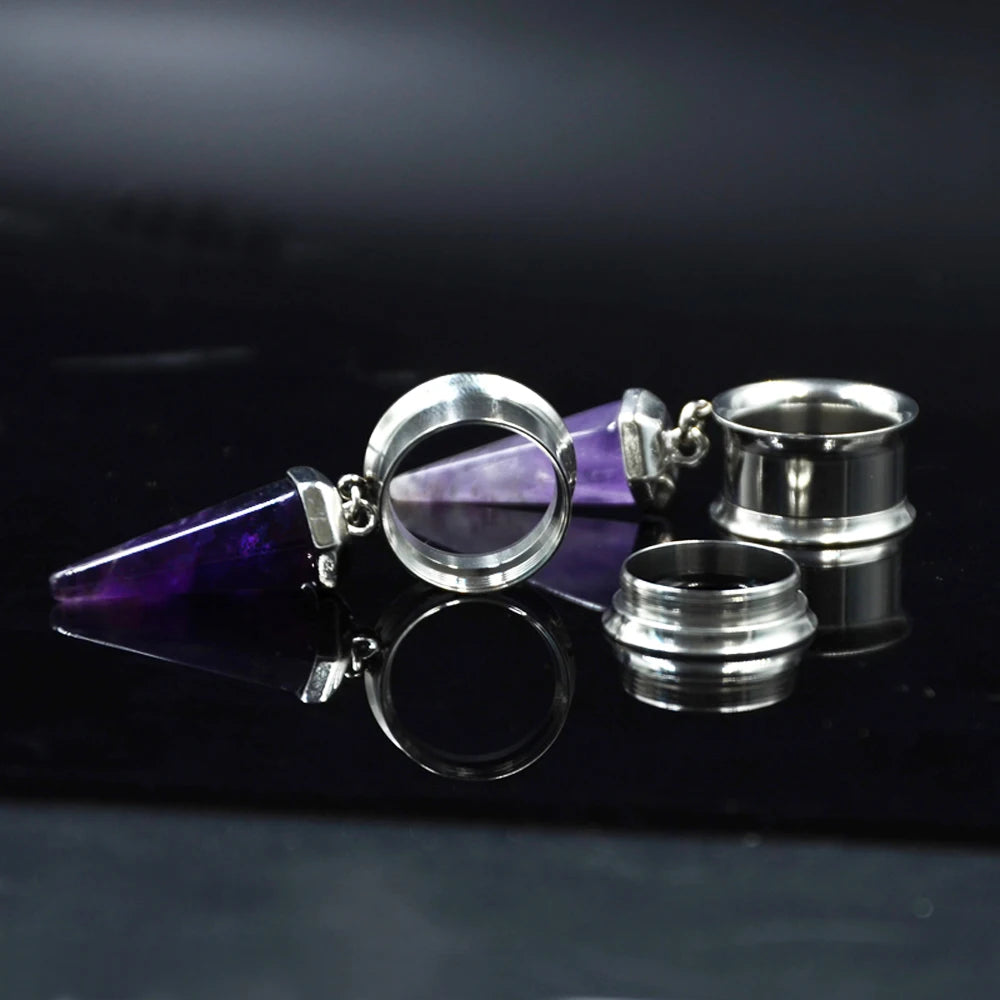 Opal-Purple Stone Tunnel Hangers 8-16mm