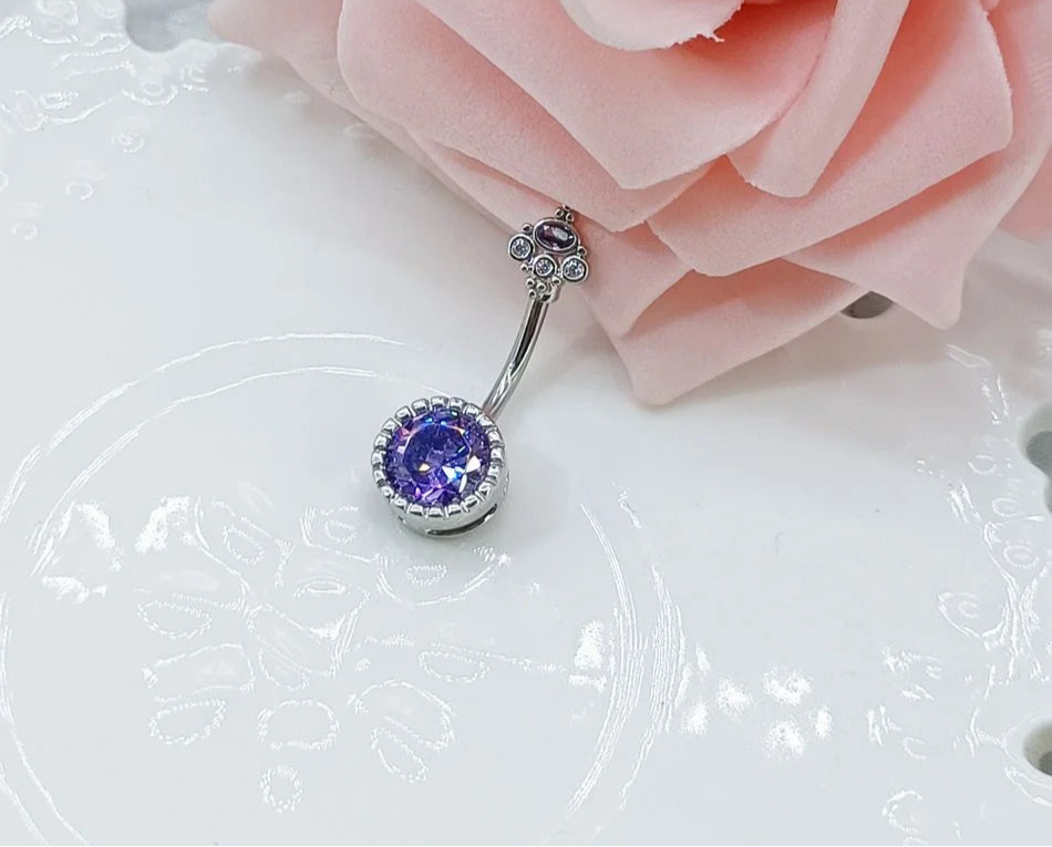 Navel-Belly Button Piercing Jewelry Purple Circular Zircon Titanium or Surgical Steel Bar