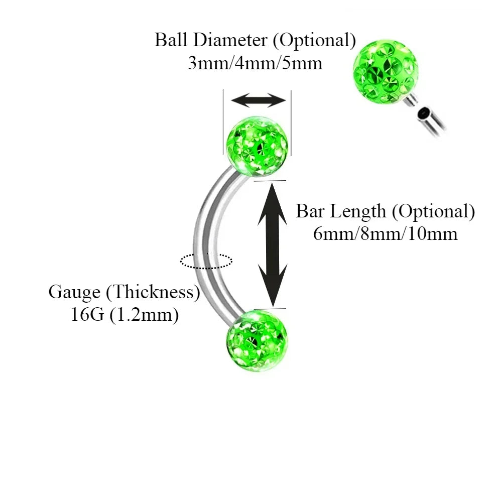 Multi Color Epoxy Crystal Internally Threaded Eyebrow Vertical Libre Ring 16g 6/8/10mm