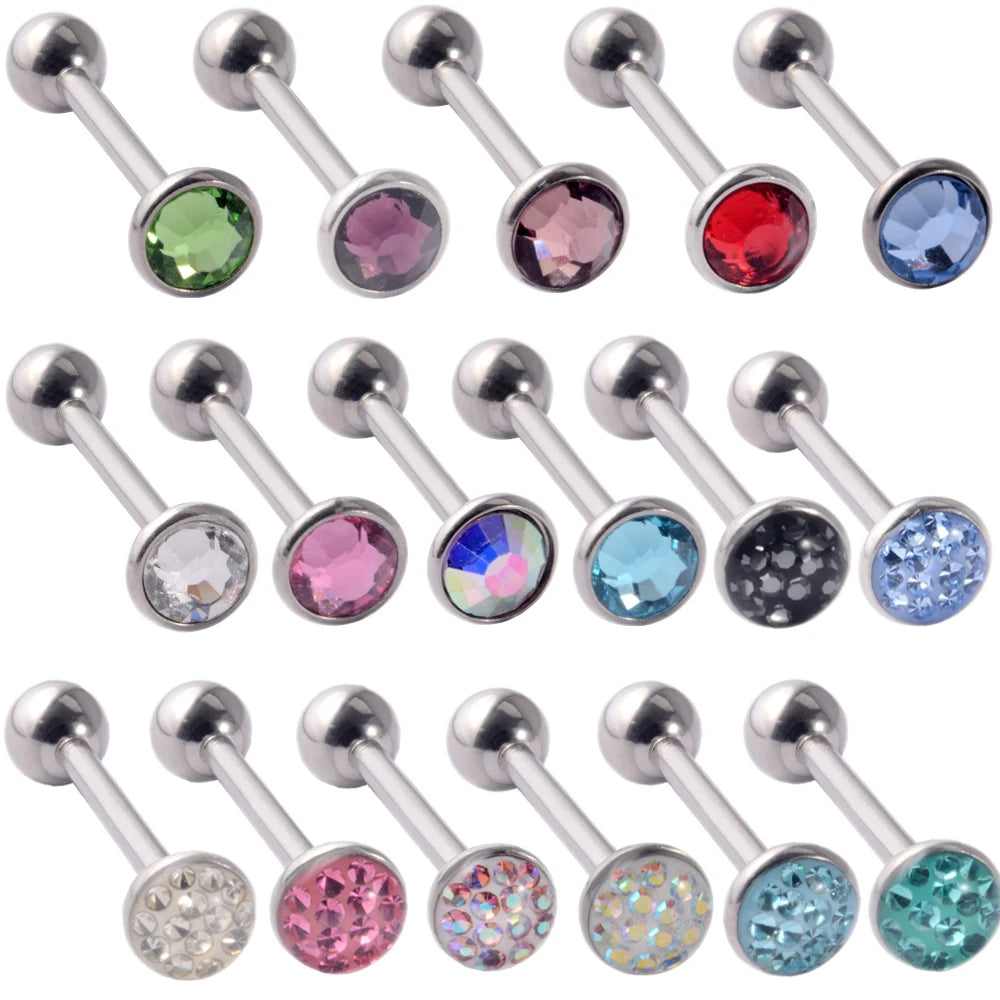 Flat Gem Tongue Ring Barbell