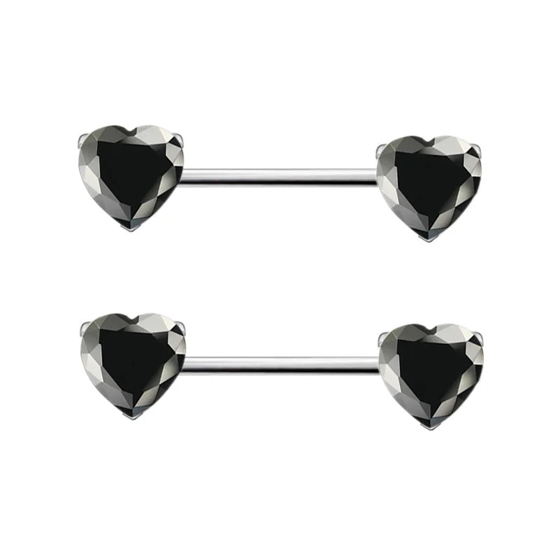 Heart Shaped Stone Nipple Barbells 14g