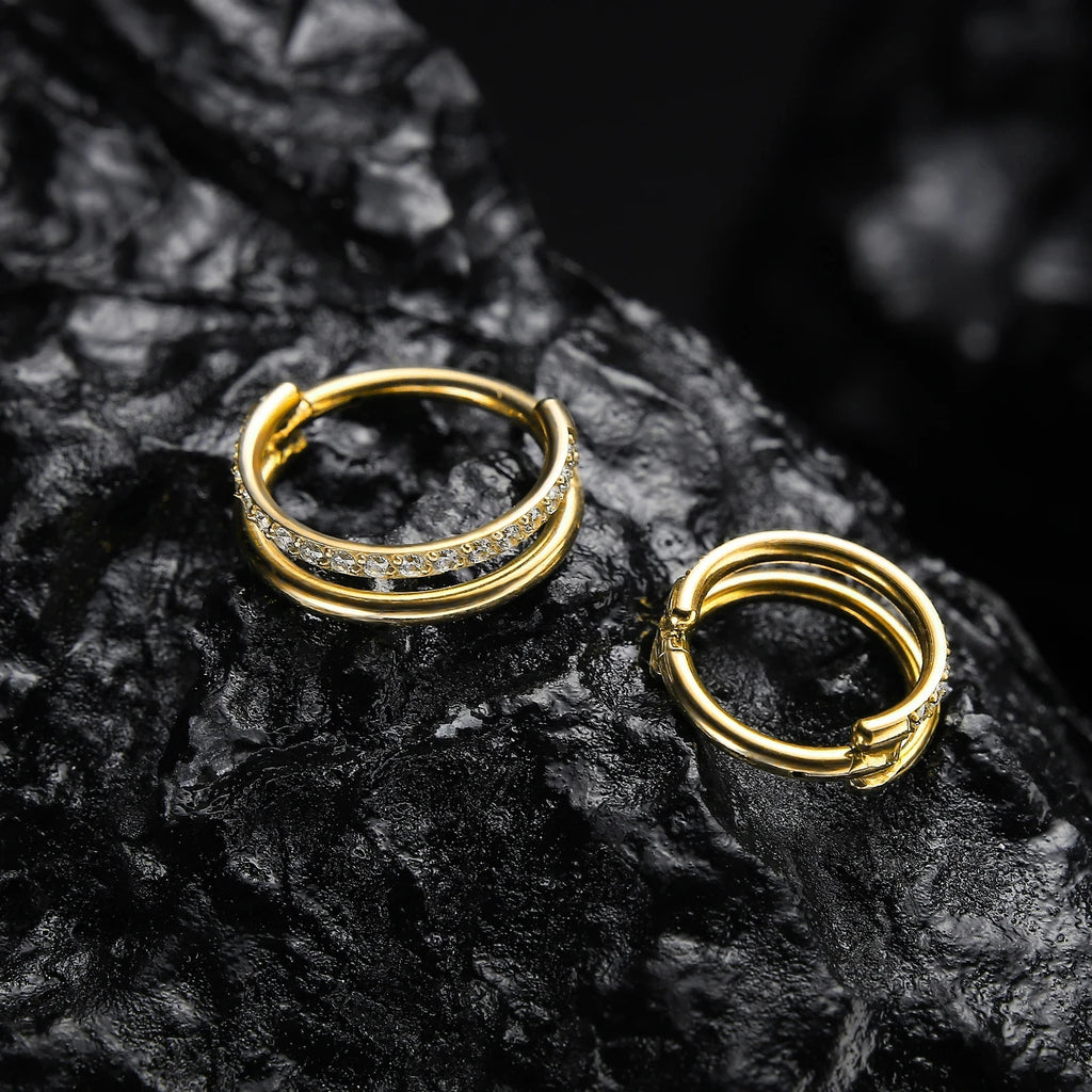 2 Row Septum Conch Daith Tragus Helix Libre Hinged Clicker Ring 16g