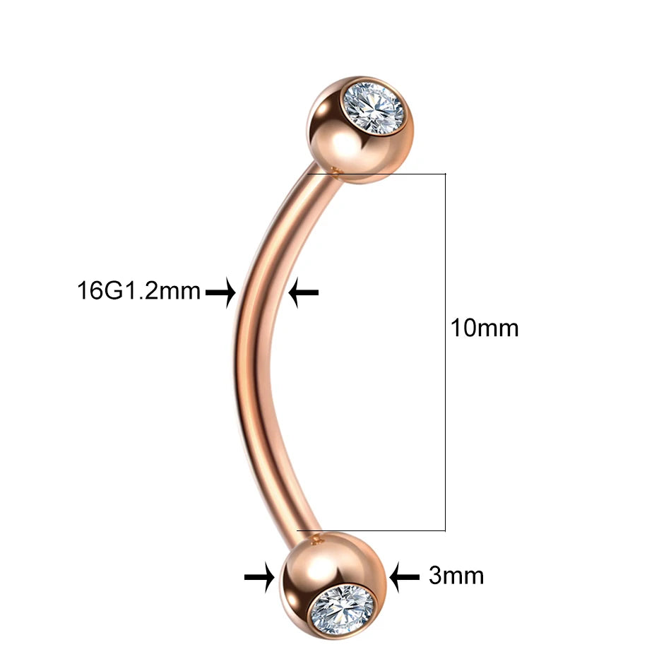 High-Quality Surgical Steel Eyebrow Vertical Libre Bridge Daith Helix Curved Threaded Barbell