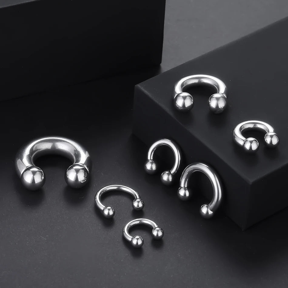 Surgical Steel Large Size 12g-00g Horseshoe Ring Septum Ear Prince Albert Piercing