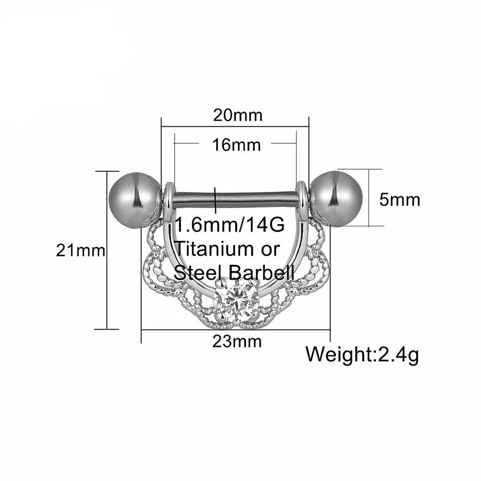 Pair of U-shaped Half Round Nipple Rings 14G 16mm Titanium Barbell Body