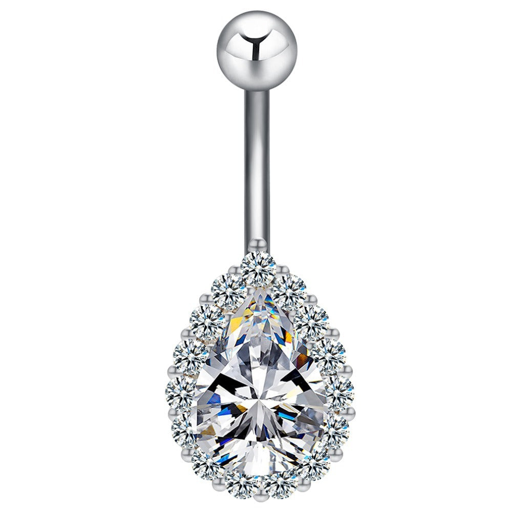 Teardrop Faux Diamond Belly Button Ring 14g