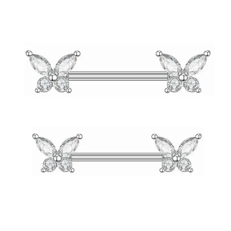 Butterfly Nipple Rings Titanium or Steel Straight Barbell 14G